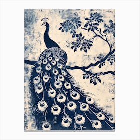Peacock In The Tree Linocut Inspired 1 Canvas Print
