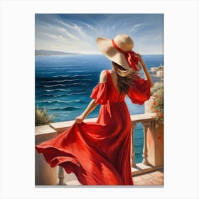 Woman in summer dress looking at the sea 19 Canvas Print