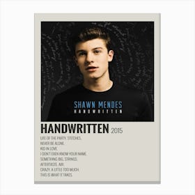 Shawn Mendes Handwritten 2015 Poster 1 Canvas Print