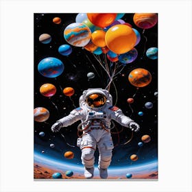Space Astronaut With Balloons Canvas Print