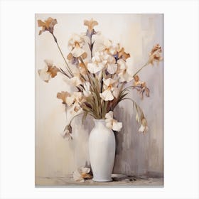 Iris, Autumn Fall Flowers Sitting In A White Vase, Farmhouse Style 3 Canvas Print