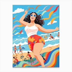 Body Positivity Day At The Beach Colourful Illustration  8 Canvas Print