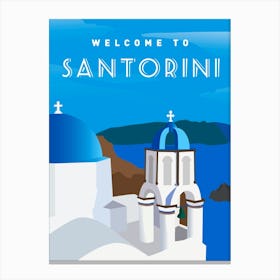 Greece, Santorini — Retro travel minimalist poster 3 Canvas Print