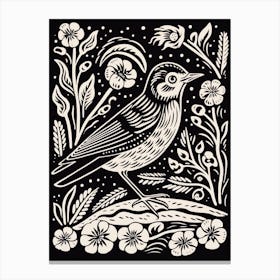 B&W Bird Linocut Lark 1 Canvas Print