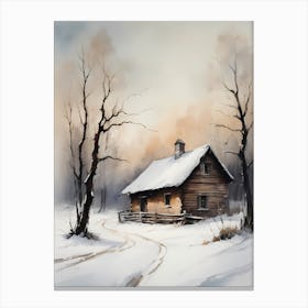 Rustic Winter Oil Painting Vintage Cottage (16) Canvas Print