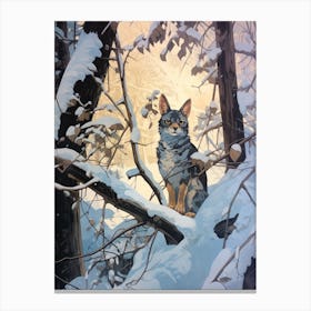 Winter Gray Fox Illustration Canvas Print