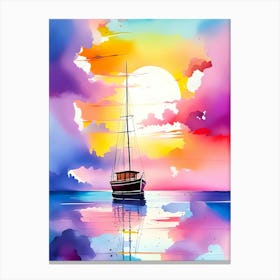 Sailboat In The Sea At Sunset Canvas Print