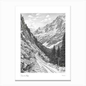French Alps France Pencil Sketch 5 Watercolour Travel Poster Canvas Print