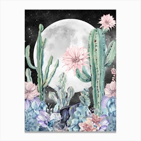 Cactus And Flowers Desert Nights Canvas Print