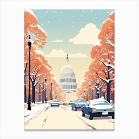 Vintage Winter Travel Illustration Washington Dc Usa 2 Canvas Print