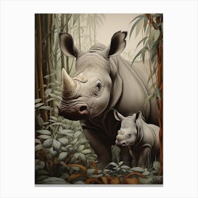 Rhino & Baby Rhino Realistic Illustration 2 Canvas Print