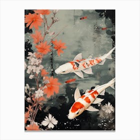 Orange Koi Fish Watercolour With Botanicals 6 Canvas Print