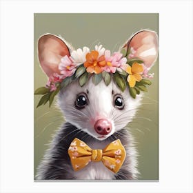 Baby Opossum Flower Crown Bowties Woodland Animal Nursery Decor (10) Result Canvas Print