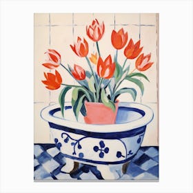 A Bathtube Full Of Tulip In A Bathroom 3 Canvas Print