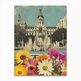 Madrid   Floral Retro Collage Style 3 Canvas Print