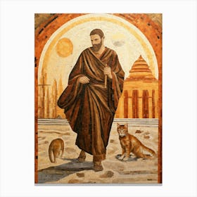 Mosaic Cats Roaming Through Monastery Canvas Print