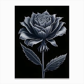 A Carnation In Black White Line Art Vertical Composition 63 Canvas Print