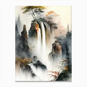 Huangshan Waterfall, China Water Colour  (2) Canvas Print