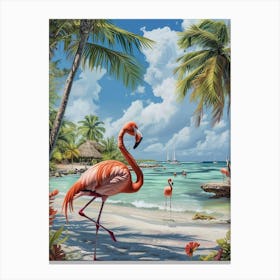Greater Flamingo Renaissance Island Aruba Tropical Illustration 1 Canvas Print
