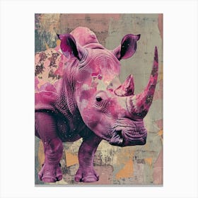 Pink Rhino Retro Collage 1 Canvas Print