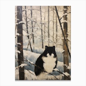 Vintage Winter Animal Painting Skunk 2 Canvas Print
