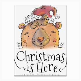 Cute Bear Smiling Wearing Christmas Hat And Quote Canvas Print