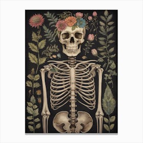 Botanical Skeleton Vintage Flowers Painting (20) Canvas Print