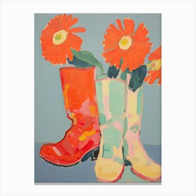 Painting Of Red Flowers And Cowboy Boots, Oil Style 8 Canvas Print