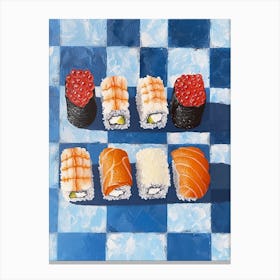 Nigiri Sushi Blue Checkerboard 3 Canvas Print