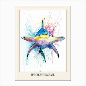 Hammerhead Shark Colourful Watercolour 1 Poster Canvas Print