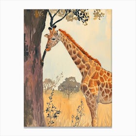 Giraffe Scratching Against The Tree Portrait 3 Canvas Print