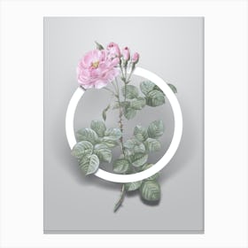 Vintage Damask Rose Minimalist Floral Geometric Circle on Soft Gray Canvas Print