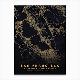 San Francisco California USA Black And Gold Map Canvas Print