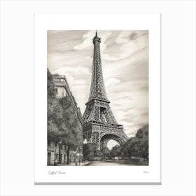 Eiffel Tower Paris Pencil Sketch 1 Watercolour Travel Poster Canvas Print