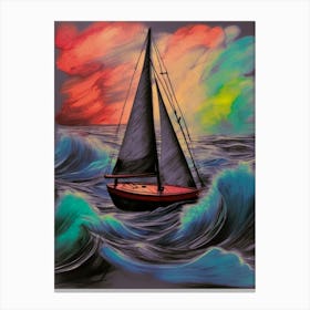 Sailboat In The Ocean, Charcoal Canvas Print