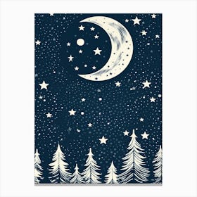 Moon And Stars Trees Forest Canvas Print