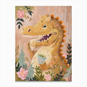 Dinosaur Eating Noodles Pastel Canvas Print