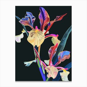 Neon Flowers On Black Iris 4 Canvas Print