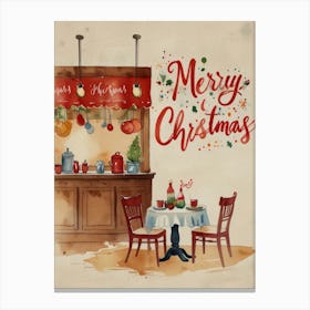 Watercolor Christmas Table Canvas Print