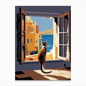 Cat Mediterranean Amalfi Portofino Vintage Travel Poster Canvas Print