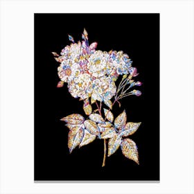 Stained Glass Noisette Roses Mosaic Botanical Illustration on Black Canvas Print