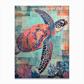 Collage Scrapbook Blue & Coral Sea Turtle Canvas Print