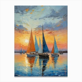 Small Sailboats At Dusk Canvas Print