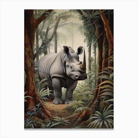 Rhino In The Shadows Of The Trees Realistic Illustration 5 Canvas Print