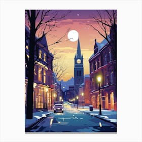 Winter Travel Night Illustration Belfast Northern Ireland 6 Canvas Print