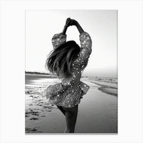 Woman In The Beach Black And White Fashion Photography Bathroom Canvas Print