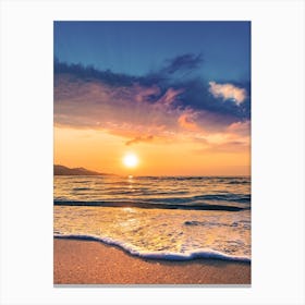 Romantic beach sunset at the coast of Majorca island Spain Canvas Print