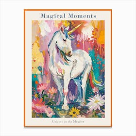 Floral Folky Unicorn In The Meadow 3 Poster Canvas Print