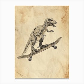 Vintage Compsognathus Dinosaur On A Skateboard 1 Canvas Print