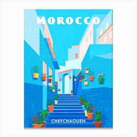 Morocco, Chefchaouen — Retro travel minimalist poster Canvas Print
